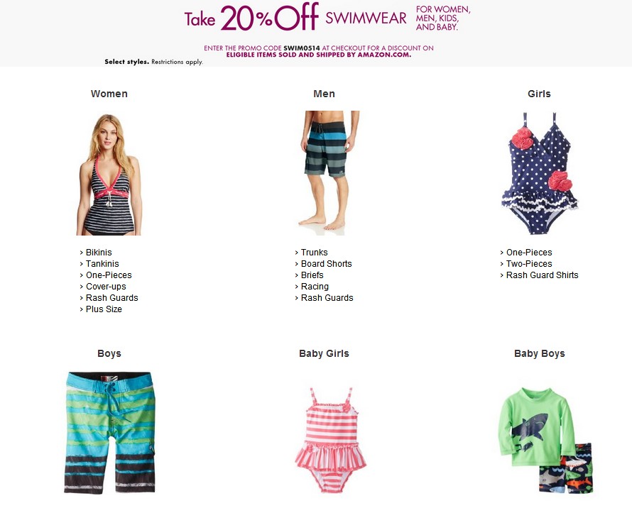 美国亚马逊:新优惠码,泳装 无门槛额外8折