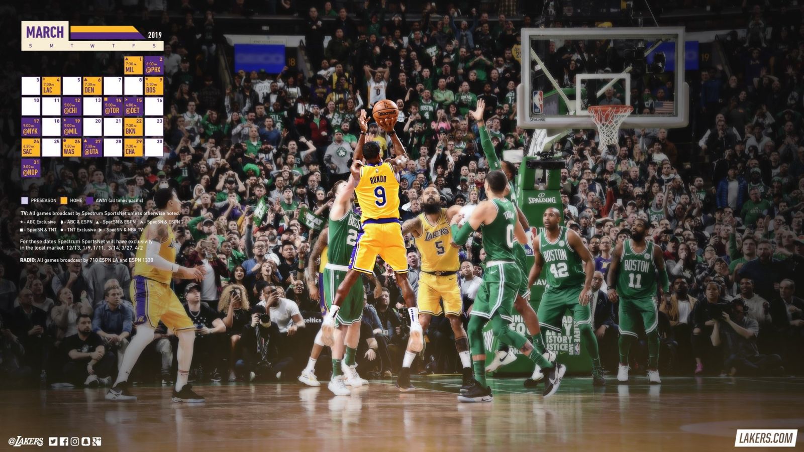 湖人官方发布三月赛程壁纸