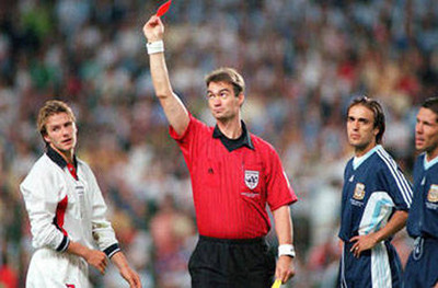 98年世界杯,贝克汉姆的红牌让.