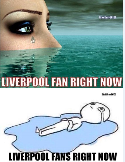 利物浦球迷伤心的泪水流下来.