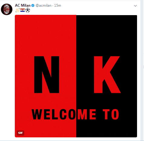 米兰官方推特:欢迎卡利尼奇!_虎扑国际足球新