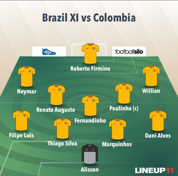 哥伦比亚VS巴西:保利尼奥队长,J罗、奥古斯托