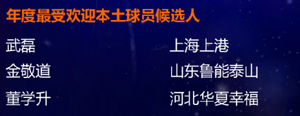 中超赛季最受欢迎本土球员候选-武磊金敬道董学升入选