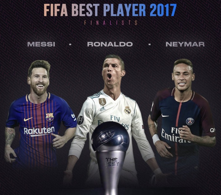 FIFA2017年度最佳球员三人候选：<a href=https://www.310bf.com/tags-C%E7%BD%97-0.html target=_blank class=infotextkey>C罗</a>、<a href=https://www.310bf.com/tags-%E6%A2%85%E8%A5%BF-0.html target=_blank class=infotextkey>梅西</a>和<a href=https://www.310bf.com/tags-%E5%86%85%E9%A9%AC%E5%B0%94-0.html target=_blank class=infotextkey>内马尔</a>