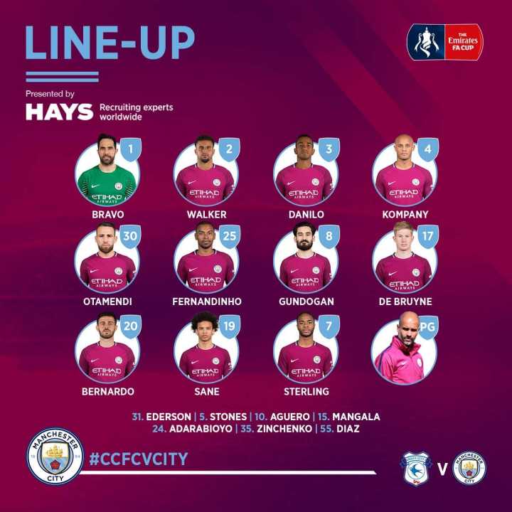 卡迪夫城vs曼城：德布劳内、孔帕尼领衔，D-席尔瓦缺席