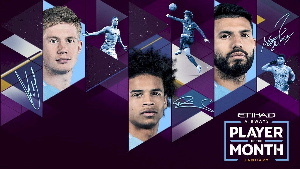 曼城1月最佳球员候选：德布劳内、萨内和阿圭罗
