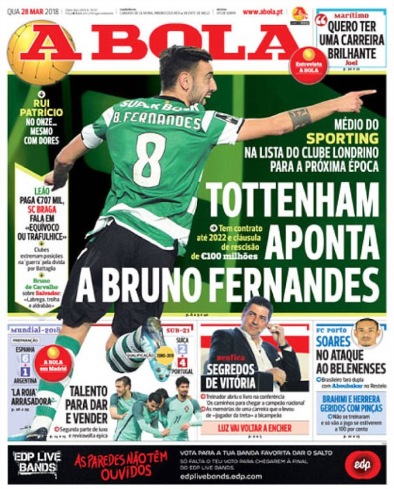 球报：热刺想要签下葡萄牙体育中场费尔南德斯