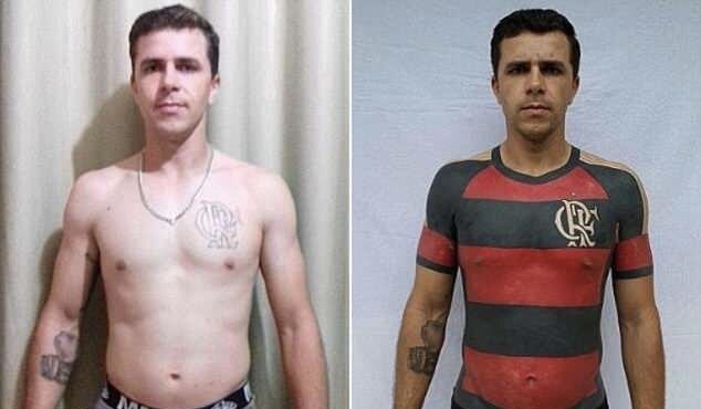 疯狂！巴西一球迷纹了件自己喜爱俱乐部的球衣