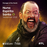 官方：狼队主帅努诺-桑托当选英超九月最佳教练