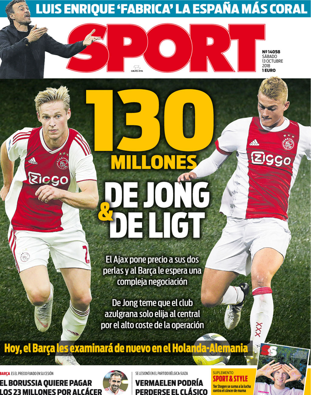 每日体育报：<a href=https://www.310bf.com/tags-%E5%B7%B4%E8%90%A8-0.html target=_blank class=infotextkey>巴萨</a>或花1.3亿打包阿贾克斯双星