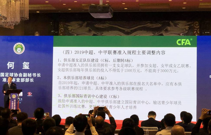 中超准入俱乐部须拥有一支女足,年投入不低于