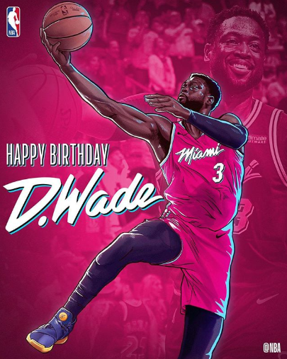 NBA官方祝热火后卫德维恩-韦德37岁生日快乐