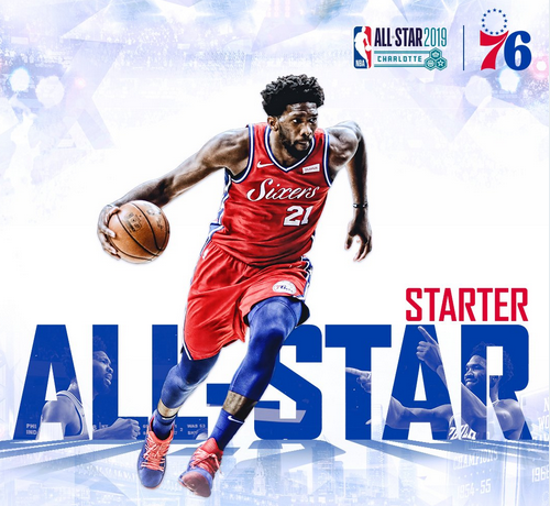 76人官方祝贺恩比德连续两年入选全明星首发