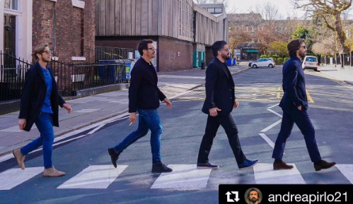 帅气！皮尔洛和加图索等四人模仿披头士经典专辑封面