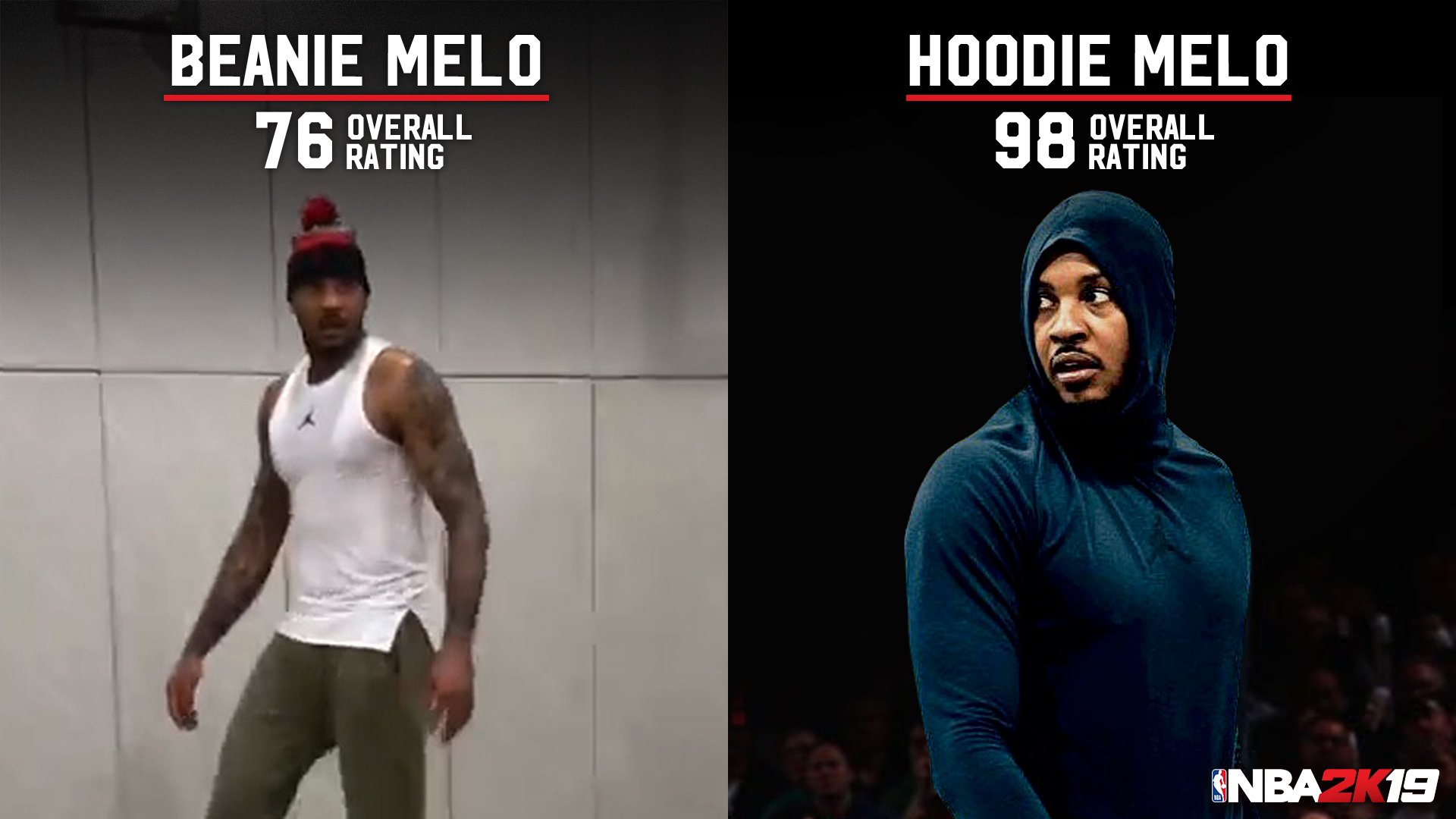 NBA2K官方：编织帽安东尼能力值76，连帽衫的98
