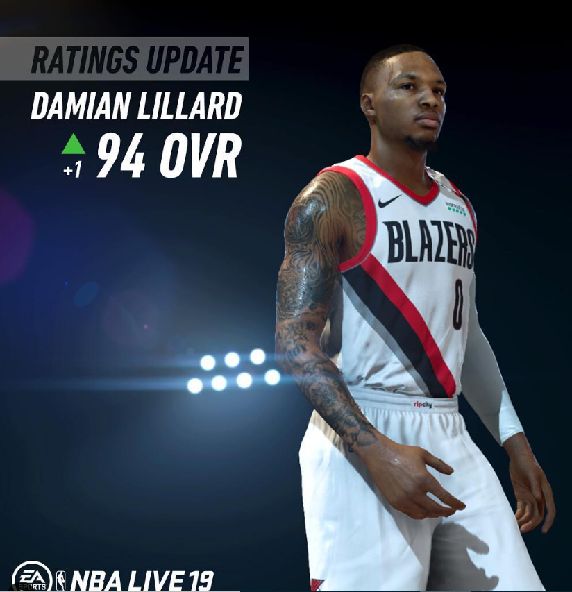 NBA LIVE 19能力值更新：利拉德94，字母哥98