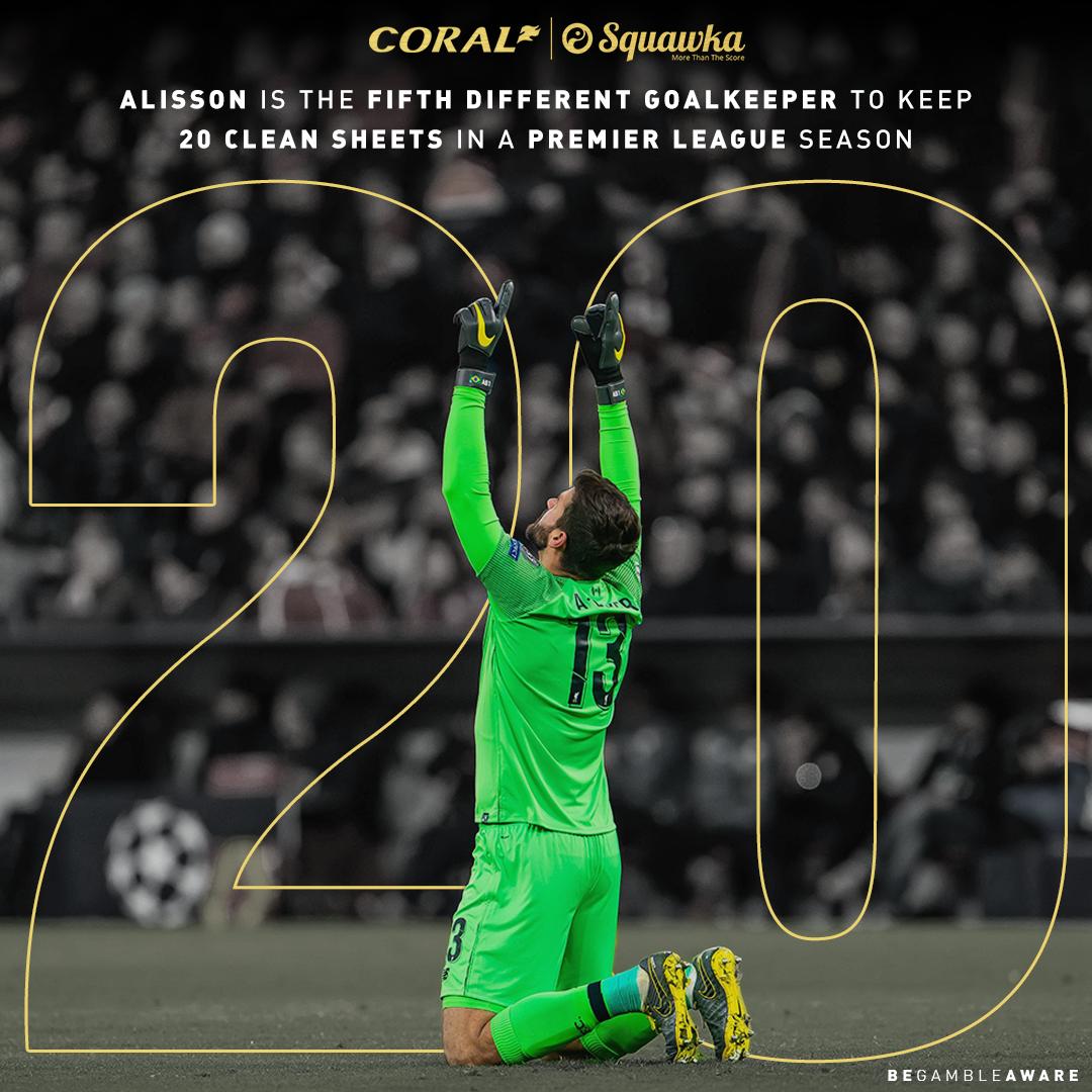 整整20场零封！阿利松平利物浦队史最高纪录