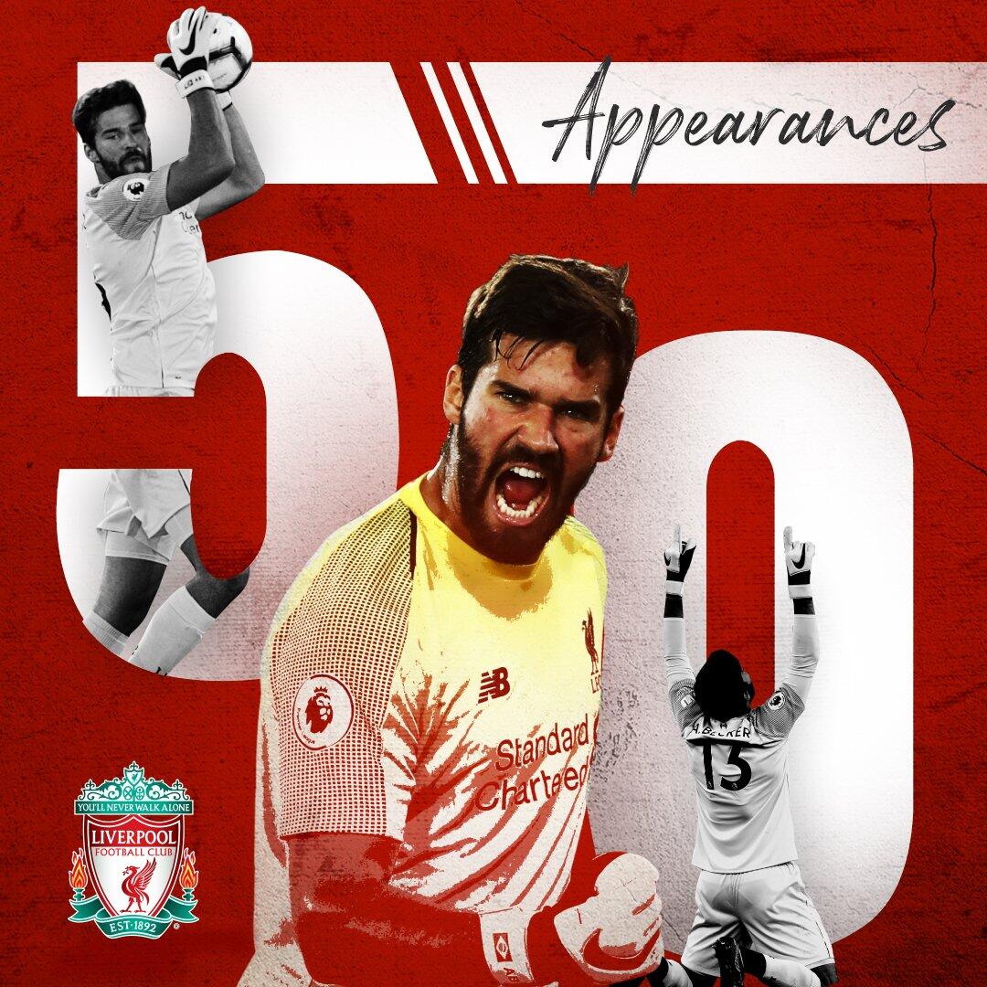 一夫当关！阿利松迎来红军生涯的第50次出场