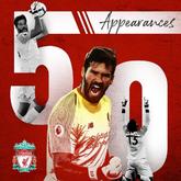 一夫当关！阿利松迎来红军生涯的第50次出场