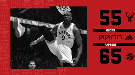 半场结束,猛龙板凳席得分领先雄鹿板凳席20分