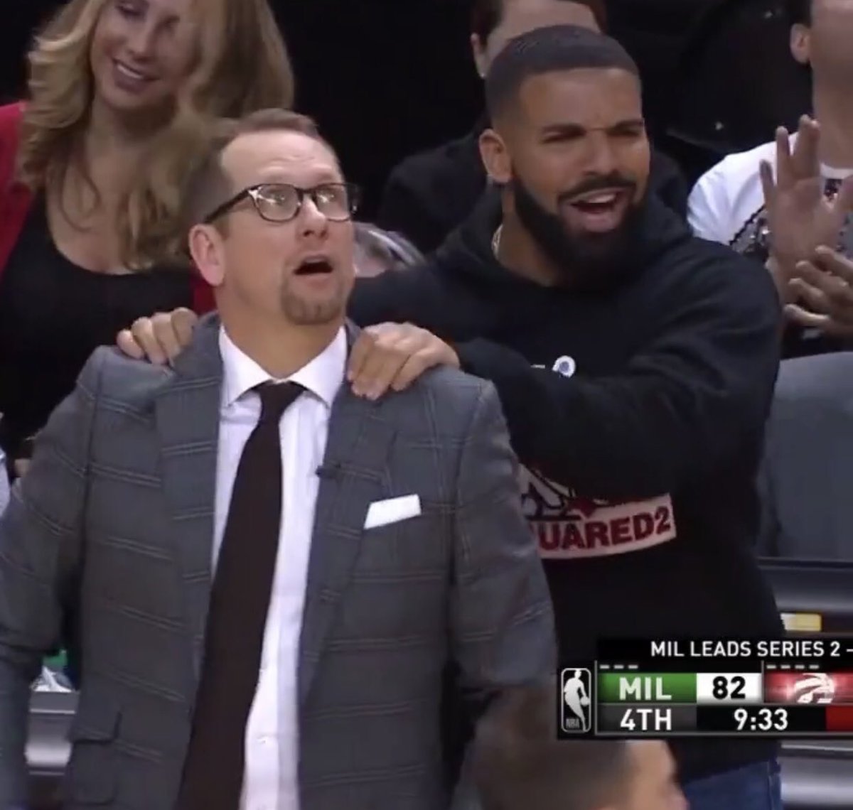 德雷克猛龙更衣室外大喊：现在是0比0了！