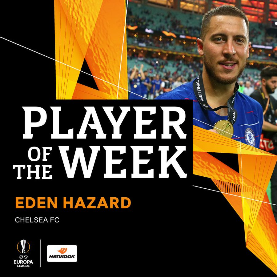 2球1助定冠军！官方：阿扎尔当选欧联杯决赛最佳球员