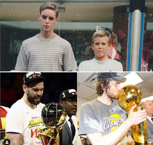 大加索尔晒与弟弟童年旧照及两人夺冠对比照