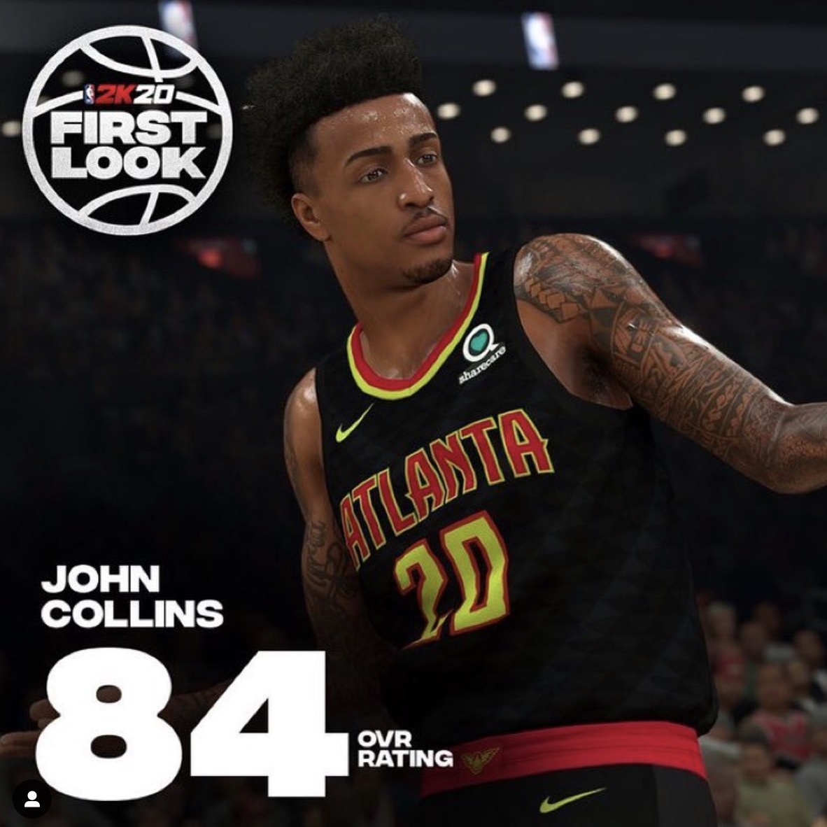 老鹰官方晒约翰-科林斯NBA2K20能力值：84