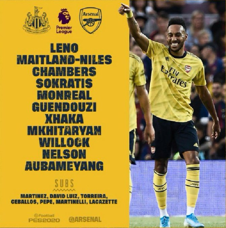 纽卡vs<a href=https://www.310bf.com/tags-%E9%98%BF%E6%A3%AE%E7%BA%B3-0.html target=_blank class=infotextkey>阿森纳</a>：奥巴梅杨首发，拉卡路易斯佩佩替补