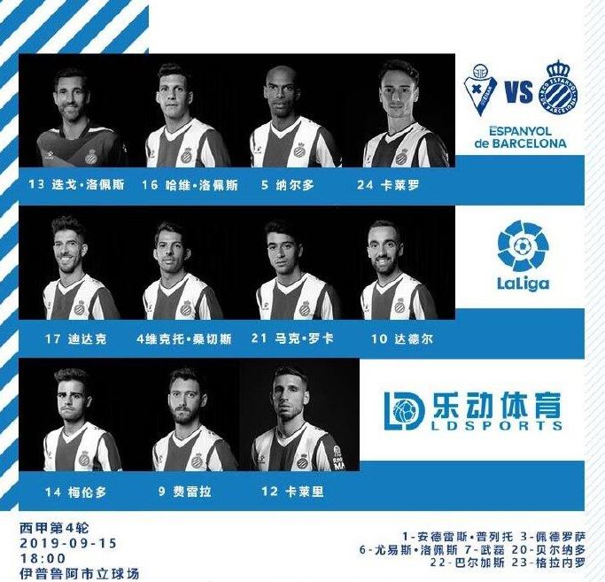 西班牙人vs埃瓦尔：武磊替补待命，乾贵士先发