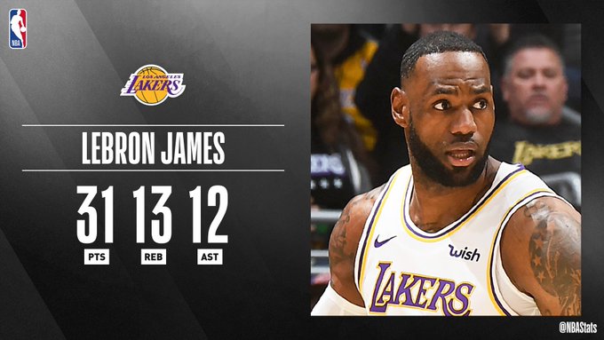 NBA官方评选最佳数据:詹姆斯31分13篮板12助攻当选