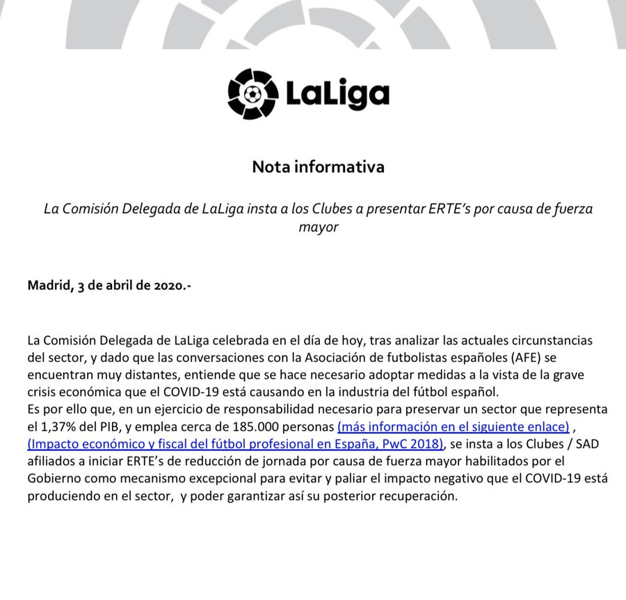 官方：Laliga指示旗下<a href=https://www.310bf.com/tags-%E8%A5%BF%E7%94%B2-0.html target=_blank class=infotextkey>西甲</a>西乙俱乐部有必要申请ERTE