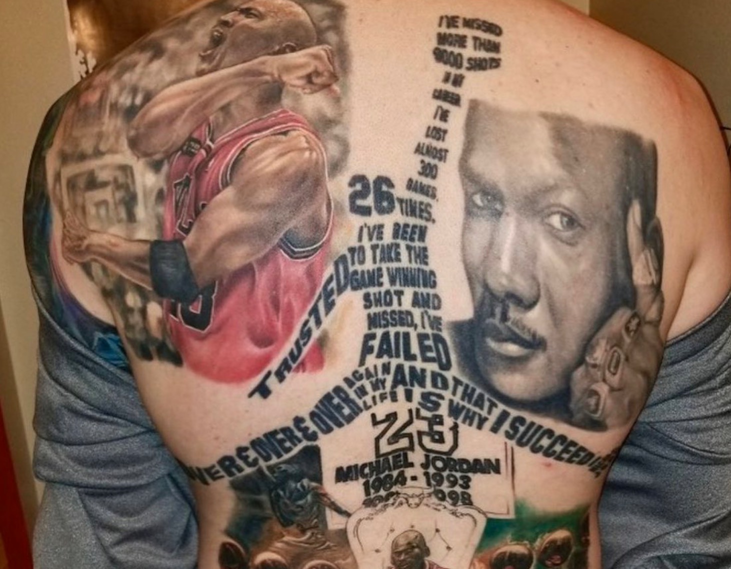 致敬传奇！记者发推晒出乔丹球迷背部乔丹文身照