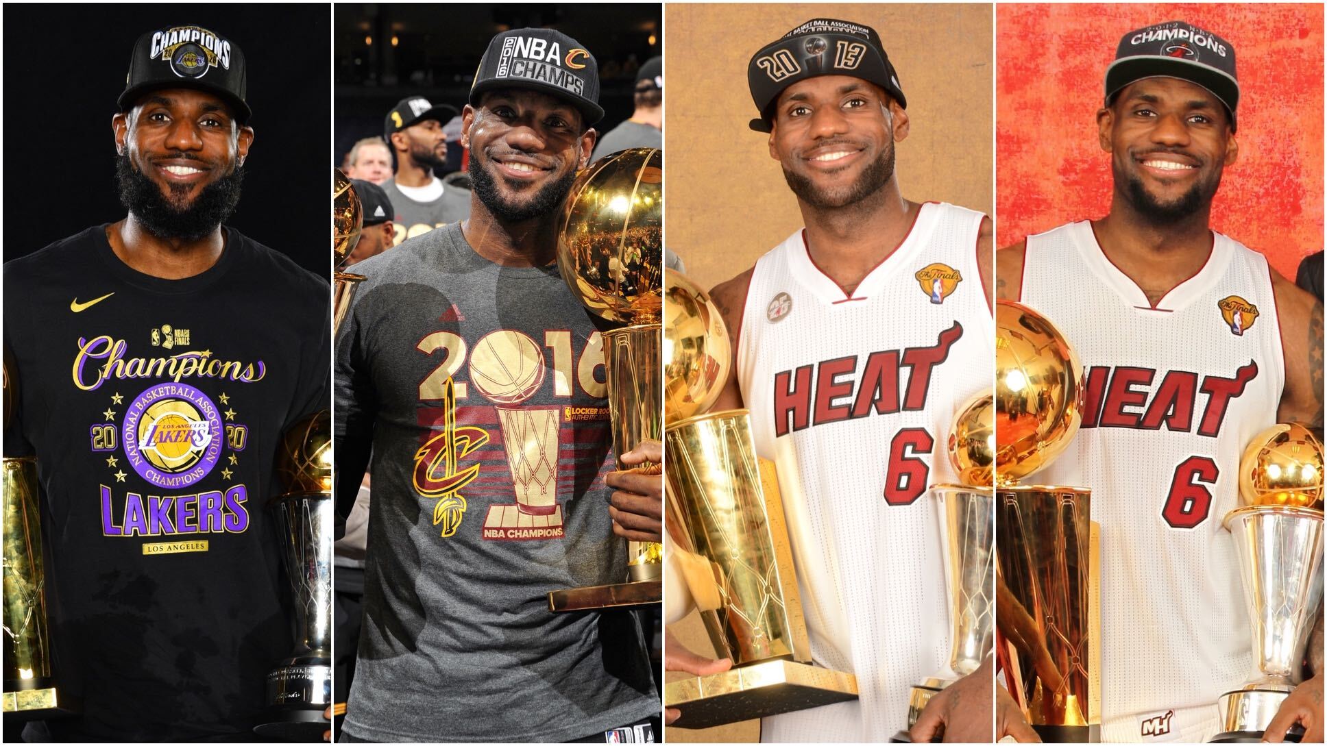 NBA官推发布詹姆斯生涯夺冠定妆照：4届冠军詹姆斯