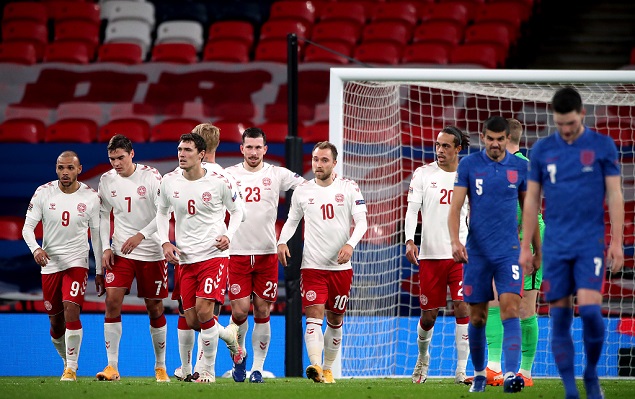 欧国联：埃里克森点射破门马奎尔染红，英格兰0-1丹麦